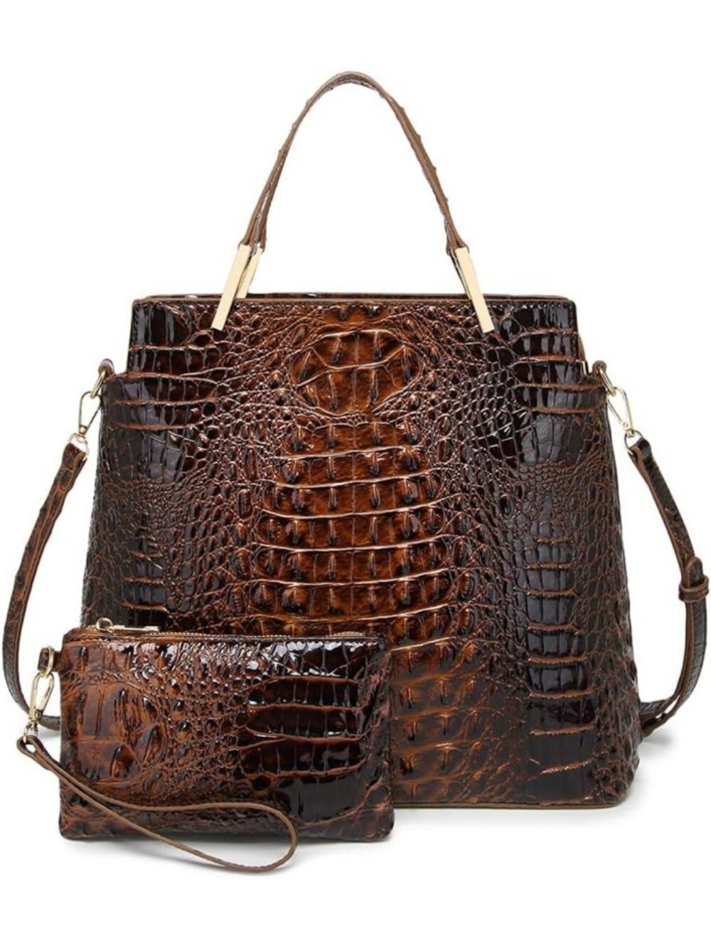 Stylish 2-Piece Crocodile Tote & Wristlet Set for Women - Chic Handbag Duo